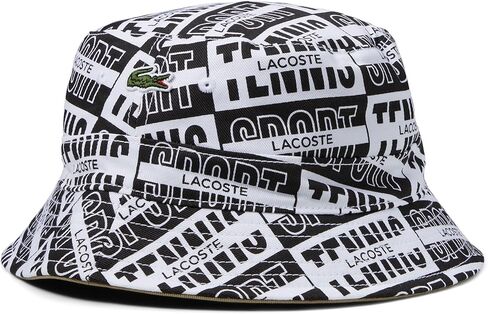 Lacoste Reversible All Over Monogram Bucket Hat w/Croc on Each Side Lion/White/Black SM/MD in Saudi Arabia