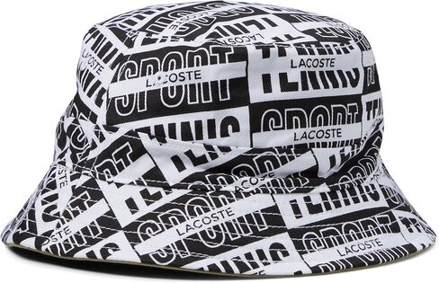 Lacoste Reversible All Over Monogram Bucket Hat w/Croc on Each Side Lion/White/Black SM/MD in Saudi Arabia