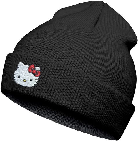 قبعة كيتي بيني مطرزة بتصميم انيمي، قبعة محبوكة بتصميم كيتي كيتي، قبعات شتوية لطيفة للبنات هدايا مضحكة للنساء in Kuwait