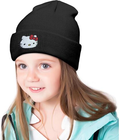 قبعة كيتي بيني مطرزة بتصميم انيمي، قبعة محبوكة بتصميم كيتي كيتي، قبعات شتوية لطيفة للبنات هدايا مضحكة للنساء in Kuwait