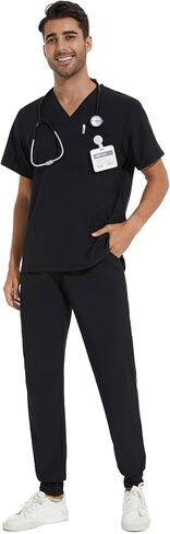 COZYFIT Men Scrubs Set — Stretch V-Neck Scrub Top & Jogger Pant with 8 Pockets, Yoga Waistband, Anti-Wrinkle Scrubs for Men in Saudi Arabia