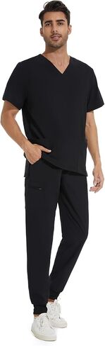 COZYFIT Men Scrubs Set — Stretch V-Neck Scrub Top & Jogger Pant with 8 Pockets, Yoga Waistband, Anti-Wrinkle Scrubs for Men in Saudi Arabia