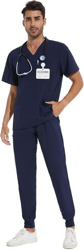 COZYFIT Men Scrubs Set — Stretch V-Neck Scrub Top & Jogger Pant with 8 Pockets, Yoga Waistband, Anti-Wrinkle Scrubs for Men in Saudi Arabia
