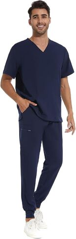 COZYFIT Men Scrubs Set — Stretch V-Neck Scrub Top & Jogger Pant with 8 Pockets, Yoga Waistband, Anti-Wrinkle Scrubs for Men in Saudi Arabia