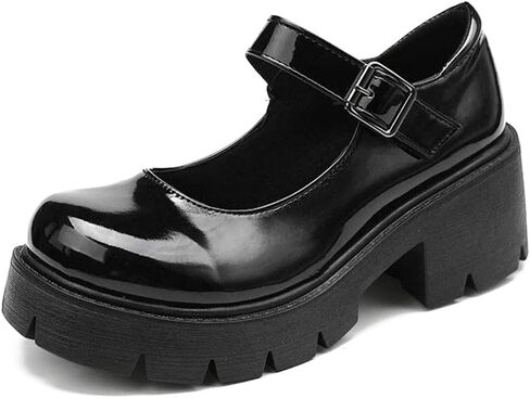 AOSPHIRAYLIAN Mary Janes Black Chunky Mary Janes Women Platform Dress Shoes | Ankle Strap·Anti-Slip·Comfy Padded·2.47" Chunky Heel·Easy Clean Upper —Office to Weekend, Jeans to Dresses, Uniform, Party in Saudi Arabia