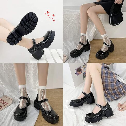 AOSPHIRAYLIAN Mary Janes Black Chunky Mary Janes Women Platform Dress Shoes | Ankle Strap·Anti-Slip·Comfy Padded·2.47" Chunky Heel·Easy Clean Upper —Office to Weekend, Jeans to Dresses, Uniform, Party in Saudi Arabia