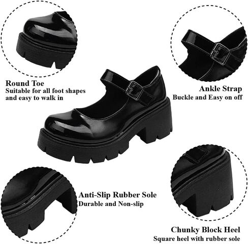 AOSPHIRAYLIAN Mary Janes Black Chunky Mary Janes Women Platform Dress Shoes | Ankle Strap·Anti-Slip·Comfy Padded·2.47" Chunky Heel·Easy Clean Upper —Office to Weekend, Jeans to Dresses, Uniform, Party in Saudi Arabia