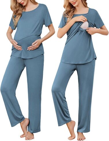 Ekouaer Women's Nursing Pajamas Maternity Pajama Postpartum PJS Breastfeeding Short Sleeve Top & Pants Sets with Pockets in Kuwait