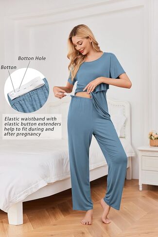 Ekouaer Women's Nursing Pajamas Maternity Pajama Postpartum PJS Breastfeeding Short Sleeve Top & Pants Sets with Pockets in Kuwait
