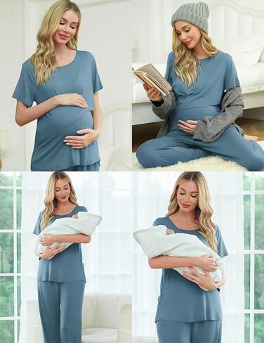 Ekouaer Women's Nursing Pajamas Maternity Pajama Postpartum PJS Breastfeeding Short Sleeve Top & Pants Sets with Pockets in Kuwait