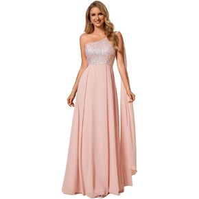 Ever-Pretty Women's Flowy One Shoulder Sequin Bust A Line Chiffon Hem Evening Dresses 02032