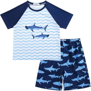 طقم شورت للأولاد مكون من قطعتين من Kukume للأولاد، ملابس سباحة هاواي لطيفة، ديناصور/حوت، حماية من طفح الحوت، طقم شورت سباحة من 3 إلى 12 سنة in Kuwait