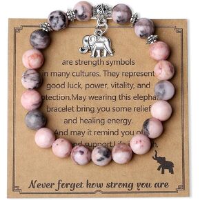 MAIBAOTA Elephant Gifts for Women, Elephant Bracelet, Inspirational Gifts, Strength Bracelets for Women, Anxiety Bracelet, 8 mm Stretch Natural Stone Beaded Bracelets