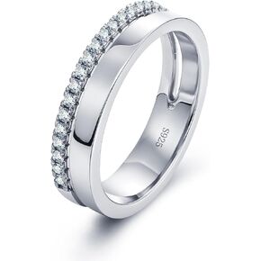 خاتم زفاف ONKAZO مويسانيتي بصفين من حلقات نصف الخلود للنساء حلقات التراص المزدوجة 18 قيراط مطلية بالذهب الأبيض 925 من الفضة الاسترليني حلقة معززة مزدوجة in Kuwait