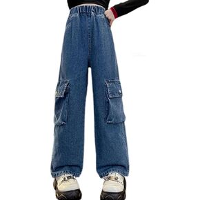 YaYabroe 4-14 yrs Kids Girls Jeans Ripped Distressed Denim Pants Elastic Waist Baggy Trousers