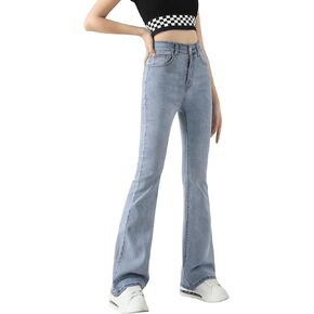 SweatyRocks Girl's Casual High Waisted Zip Up Jeans Solid Flare Leg Stretch Denim Pants