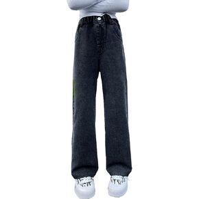 YaYabroe 5-14 yrs Kids Girls Jeans Distressed Elastic Waist Baggy Denim Wide Leg Pants Trousers in Kuwait