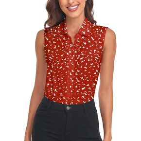 Soneven Womens Sleeveless Button Down Shirts Printed Golf Polo Shirts Business Casual Work Blouse Tops