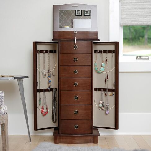 Alveare Home North Jewelry Armoire – Locking Storage Organizer with Seven Spacious Drawers, Black in Kuwait