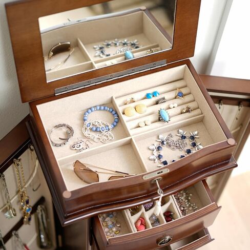 Alveare Home North Jewelry Armoire – Locking Storage Organizer with Seven Spacious Drawers, Black in Kuwait