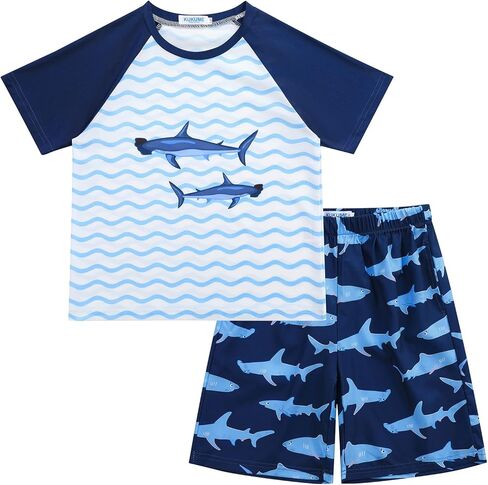 طقم شورت للأولاد مكون من قطعتين من Kukume للأولاد، ملابس سباحة هاواي لطيفة، ديناصور/حوت، حماية من طفح الحوت، طقم شورت سباحة من 3 إلى 12 سنة in Kuwait