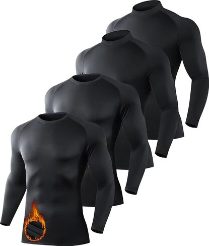 5 أو 4 قطع من قمصان الضغط الحراري للرجال مبطنة بالصوف وأكمام طويلة ورقبة وهمية وطبقة أساسية رياضية للشتاء البارد in Kuwait