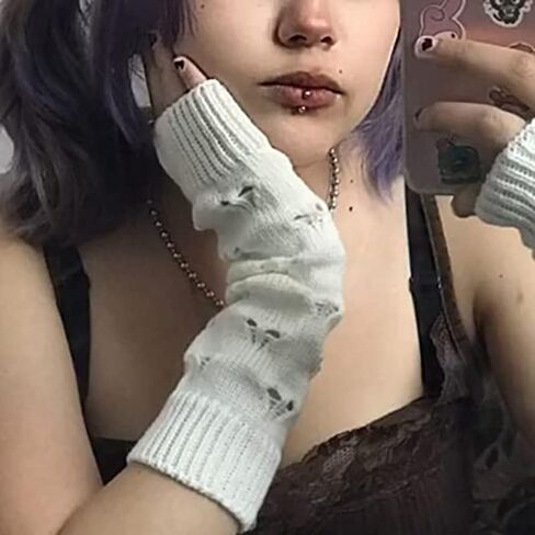 قفازات بوهادون الجنية الجرونج ملحقات Alt Emo Goth بدون أصابع ممزقة بأكمام طويلة لتدفئة الذراع Y2k Gyaru أكمام الذراع Harajuku in Kuwait