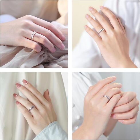 خاتم زفاف ONKAZO مويسانيتي بصفين من حلقات نصف الخلود للنساء حلقات التراص المزدوجة 18 قيراط مطلية بالذهب الأبيض 925 من الفضة الاسترليني حلقة معززة مزدوجة in Kuwait