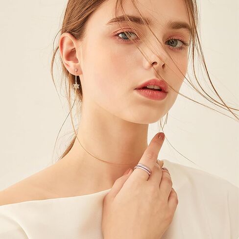 خاتم زفاف ONKAZO مويسانيتي بصفين من حلقات نصف الخلود للنساء حلقات التراص المزدوجة 18 قيراط مطلية بالذهب الأبيض 925 من الفضة الاسترليني حلقة معززة مزدوجة in Kuwait