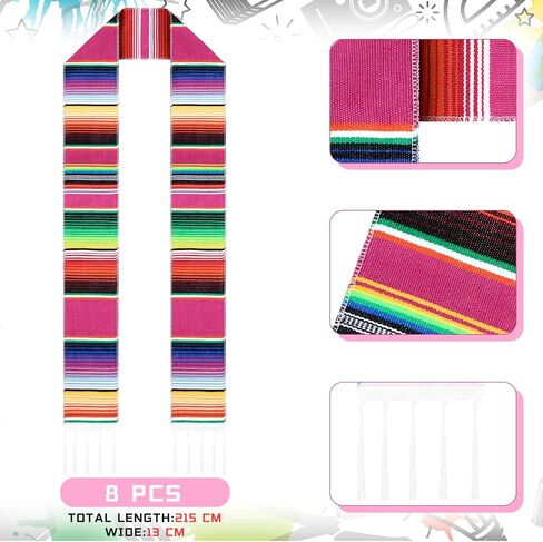 وشاح التخرج المكسيكي 8 قطع من Berlune وشاح التخرج المكسيكي الإسباني سارابي فئة 2024 وشاح مكسيكي لكاهن التخرج (لون مشرق) in Kuwait