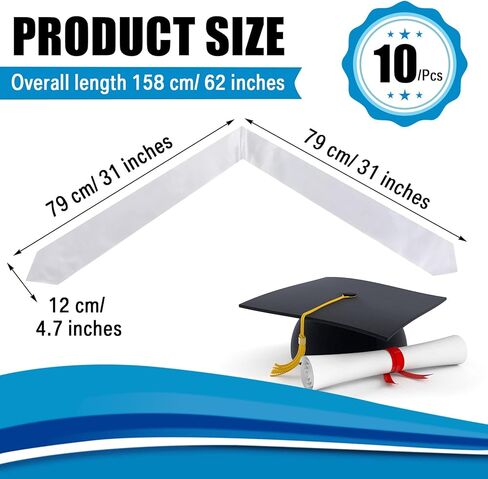 Haysandy 10 Pack 62 Inches Graduation Stole Satin Sash Unisex Adult Plain Graduation Sash Honor Stole Scarf for Men Women in Saudi Arabia