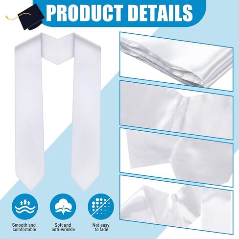 Haysandy 10 Pack 62 Inches Graduation Stole Satin Sash Unisex Adult Plain Graduation Sash Honor Stole Scarf for Men Women in Saudi Arabia