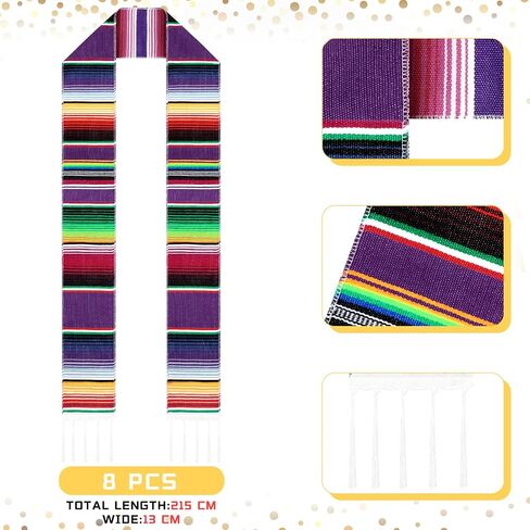 Berlune 8 Pcs Mexican Graduation Sash Hispanic Mexican Sarape Graduation Stole Class of 2024 Mexican Scarf for Graduation Priest(Bright Color) in Saudi Arabia
