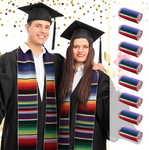Berlune 8 Pcs Mexican Graduation Sash Hispanic Mexican Sarape Graduation Stole Class of 2024 Mexican Scarf for Graduation Priest(Bright Color) in Saudi Arabia