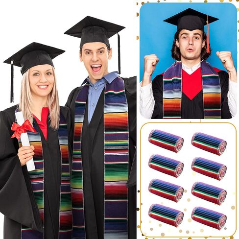 Berlune 8 Pcs Mexican Graduation Sash Hispanic Mexican Sarape Graduation Stole Class of 2024 Mexican Scarf for Graduation Priest(Bright Color) in Saudi Arabia