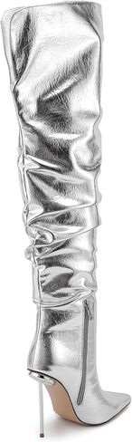 buxiangtia Women Over Knee High Boots Metal Heel Pointed Toe Sexy Thigh High Boot Black Silver Long Boots in Saudi Arabia