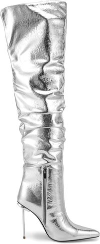 buxiangtia Women Over Knee High Boots Metal Heel Pointed Toe Sexy Thigh High Boot Black Silver Long Boots in Saudi Arabia