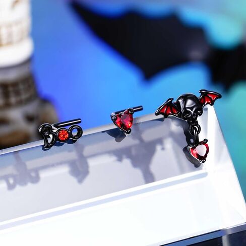 CM Crareesi Mania 3PCS Nose Studs Pack 316L Stainless Steel Black Nose Rings for Halloween 20G L-Shaped Nose Piercing Jewelry Dangle Nose Rings for Men Red CZ Skull Nose Ring, Metal, cubic zirconia in Saudi Arabia