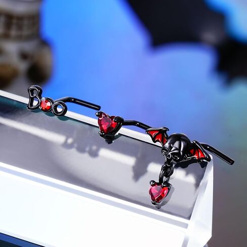 CM Crareesi Mania 3PCS Nose Studs Pack 316L Stainless Steel Black Nose Rings for Halloween 20G L-Shaped Nose Piercing Jewelry Dangle Nose Rings for Men Red CZ Skull Nose Ring, Metal, cubic zirconia in Saudi Arabia