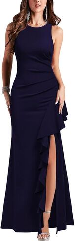 WOOSEA Women's Scoop Neck Sleeveless Split Bodycon Mermaid Evening Cocktail Long Dress in Kuwait