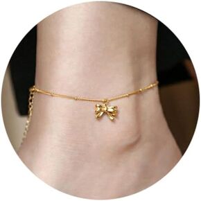 سوار كاحل بفيونكة ذهبية من Canboer، خلخال بسلسلة ذهبية أنيقة قابل للتعديل، مجوهرات للقدم على الشاطئ للنساء والفتيات in Kuwait