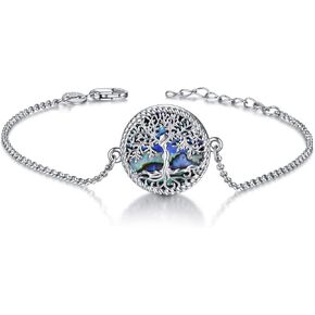 ONEFINITY Tree of Life Anklet Sterling Silver Abalone Shell/Blue Opal/Crystal Tree of Life Ankle Bracelet Tree Jewelry for Women Girls Gifts
