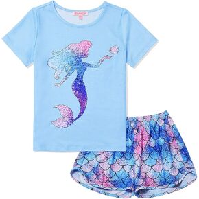 QPANCY Summer Pajamas for Girls Pjs Sets Short Sleeve Summer Sleep Night Shirt Clothes in Kuwait