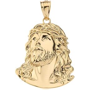 Claddagh Gold Religious Jewelry Jesus Head Face Charm Necklace Pendant, 0.92"