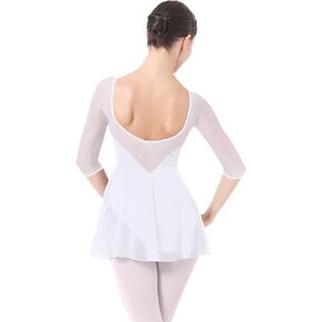 IBAKOM Ballet Leotards Dress for Women 3/4 Mesh Sleeve V Neck Scoop Back Gymnastics Leotard Plus Size Ballerina Dance Leotard in Saudi Arabia