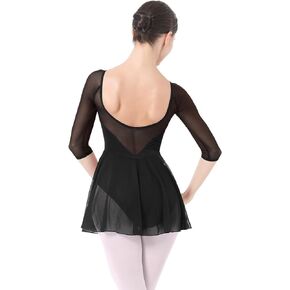 IBAKOM Ballet Leotards Dress for Women 3/4 Mesh Sleeve V Neck Scoop Back Gymnastics Leotard Plus Size Ballerina Dance Leotard