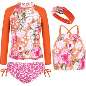 GRACE KARIN Girls Swimsuit Tankini Set Rash Guard Long Sleeve Swimsuit 4 Piece Bathing Suit Swimwear 5-14Y in Saudi Arabia