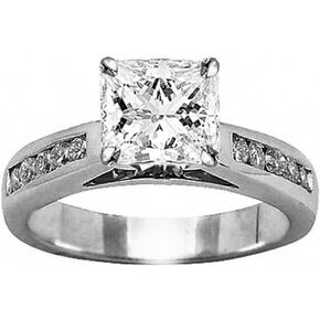 14K White Gold 2 Carat LAB GROWN DIAMOND Classic Channel Set Princess Cut Diamond Engagement Ring (G-H Color VS2-SI1 Clarity 1.5 Ct Center) in Kuwait