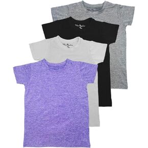 MISS POPULAR Girls 4 Pack Short Sleeve Quick Dry-Fit Moisture Wicking Active Athletic Performance Crew Neck T-Shirts