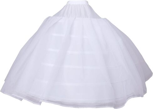 BBSET Women Puffy Crinoline Petticoat 6 Hoop 2 Tulle Layers Skirt Slips Long Underskirt for Quinceanera Wedding Bridal Dress Ball Gown White in Saudi Arabia